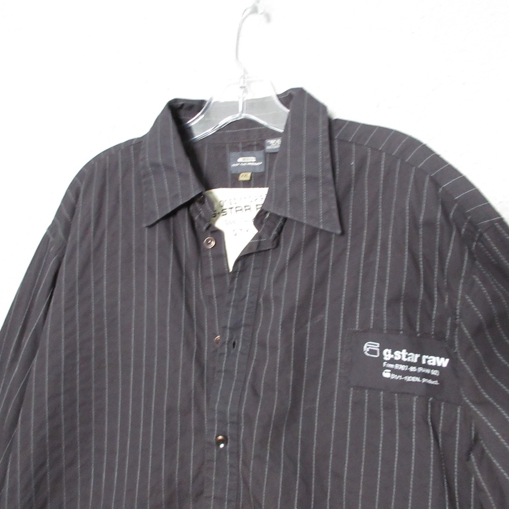 G-Star Raw Shirt Men XXL Black Stripe Vintage Luxor Patch Logo Y2K Cotton Grunge